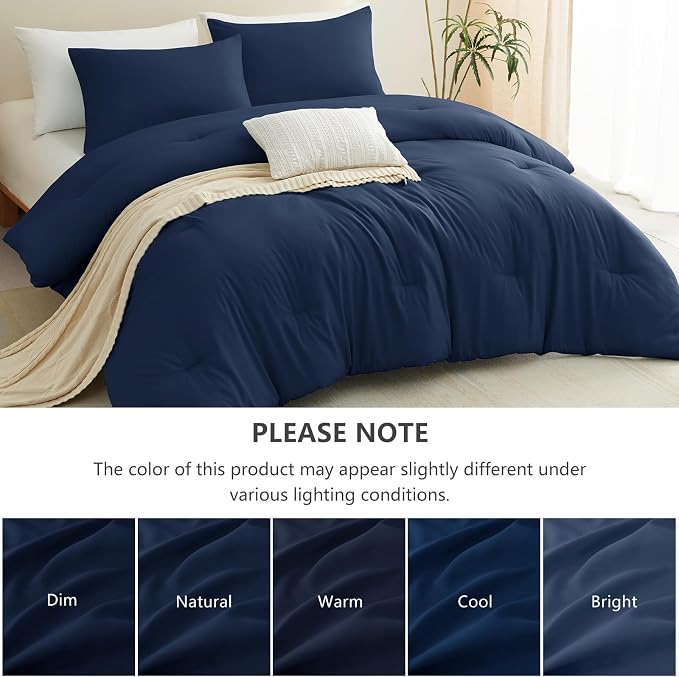 California King Comforter Set, 3 Pieces Navy Blue Quilted Bedding | 270 GSM Down Alternative Fill, 4 Corner Ties for Duvet Insert Use, All Season, OEKO-TEX Certified, 2 Pillowcases, 104 x 96 in