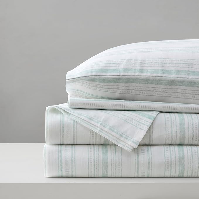 Comfort Spaces 100% Cotton Percale Sheets Full Sheet Set 4 Pcs, Good Vibes | Crisp, Cool & Breathable Bed Sheets, 14" Deep Pocket Fits Up to 16" Mattress, Lightweight, All Season Cozy, with Pillow Case