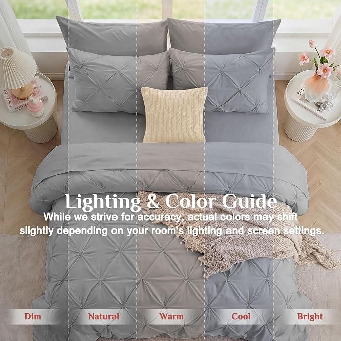 JOLLYVOGUE Twin XL Comforter Set 5 Pieces - Bed in a Bag Twin XL for All Season, Pintuck Bedding Comforter Sets with Comforter, Flat Sheet, Fitted Sheet and Pillowcases & Shams, Light Grey