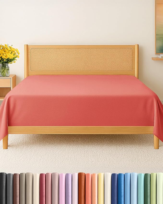 Cal King Flat Sheet - Single Top Flat Sheet Only - Soft & Cooling - Coral | Hotel Luxury Top Flat Sheet Only, Ultra-Soft, Breathable & Cooling, Fade & Wrinkle Free, Easy-Care, Stain & Shrink Resistant