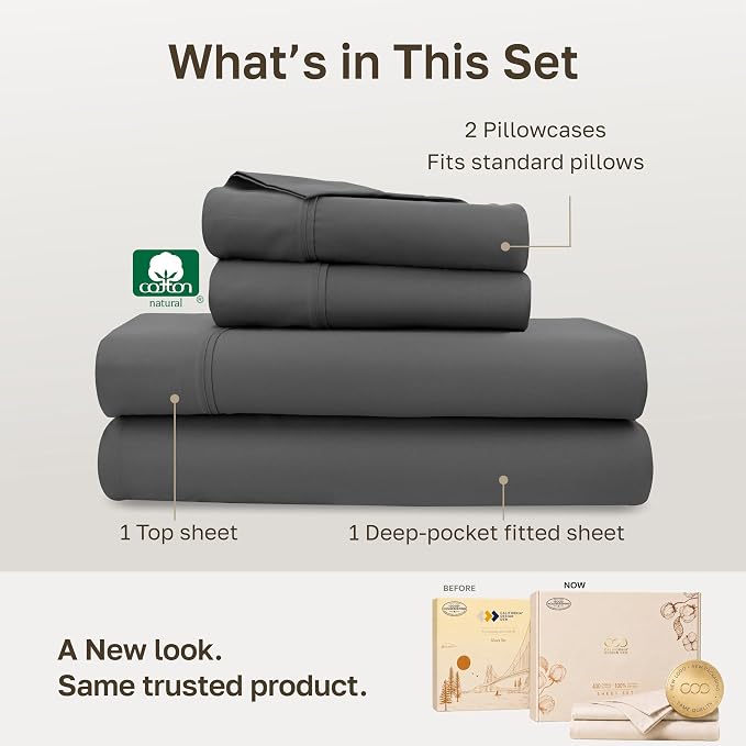 California Design Den Soft 100% Cotton Sateen Full Size Bedsheets Set, Grey | 400 Thread Count Backed by Good Housekeeping Seal, 16" Deep Pocket, All-Around Elastic, Durable, Easy Care