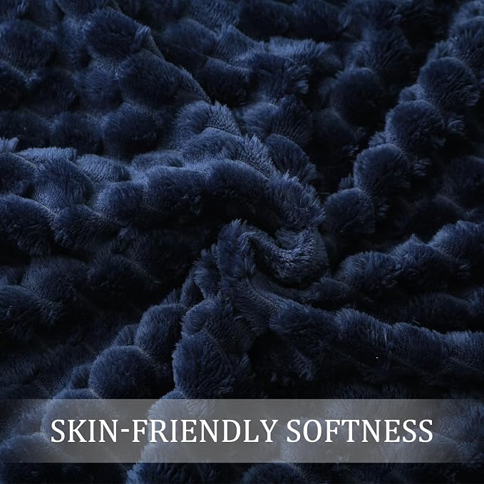 Exclusivo Mezcla 3D Fleece Twin Size Blanket for Bed, Navy Blue | Extra Soft Fuzzy Plush Lightweight Bed Blankets, Cozy Fluffy Decorative Blankets for All Seasons, 60x80 Inches