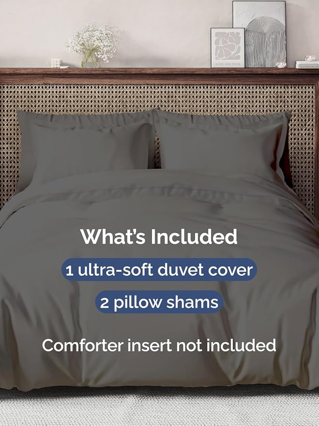 Duvet Cover Cal King Size - 3 Piece with Zipper Closure - Charcoal | Extra Soft, Breathable, Cal King Duvet Cover 104" x 98" with 2 Pillow Shams, Zipper Closures & Ties, Women, Men, Kids & Teens