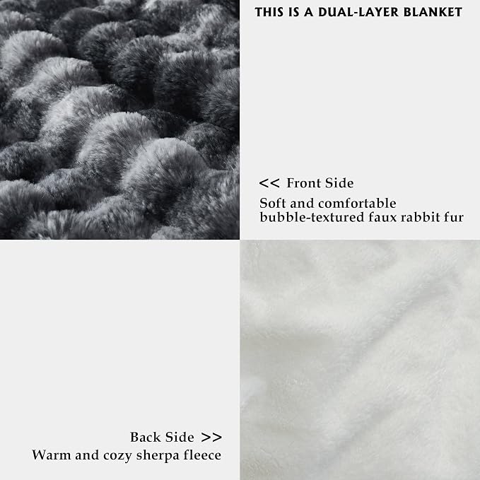 60x80 Inches Ultra-Soft Fuzzy Faux Fur Plush Twin Size Blanket - Thick, Warm Sherpa for Couch, Sofa, Bedroom, Camping - Decorative Blanket for Cozy Warmth, Bubble Black Tie Dye