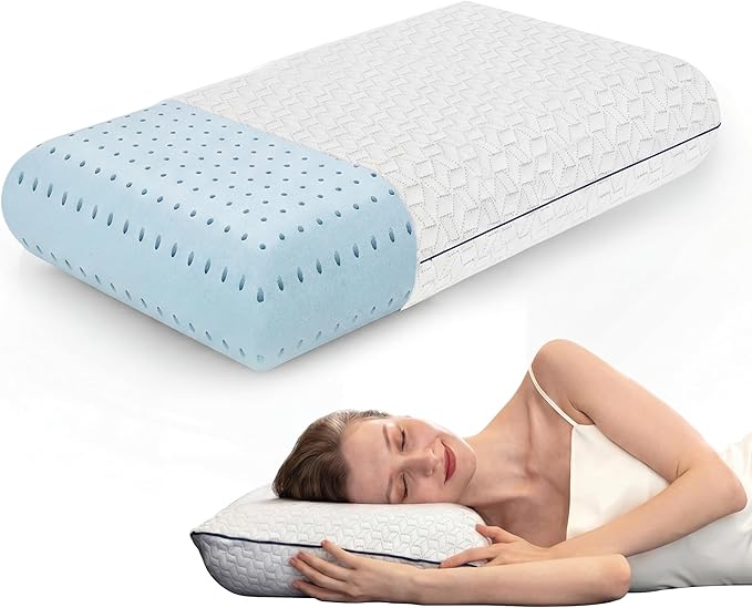 Vaverto Memory Foam Pillows Queen - Firm Pillow - Queen Size 1-Pack | Memory foam pillow -Back stomach & side sleepers -Shoulder & back pain relief - Cooling pillow washable bamboo viscose cover