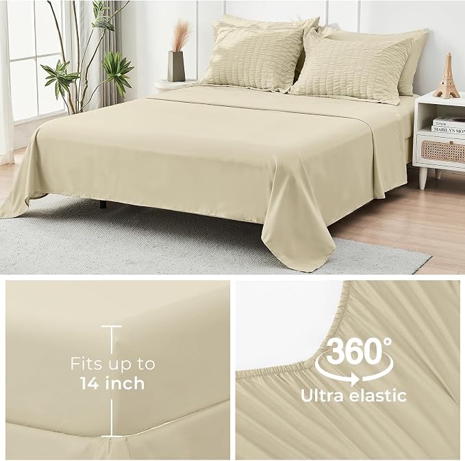 HYMOKEGE Oatmeal Twin XL Comforter Set Seersucker 5 Pieces, All Season Luxury Bed in a Bag for Bedroom, Bedding Set with Comforter, Sheets, Pillowcase & Sham