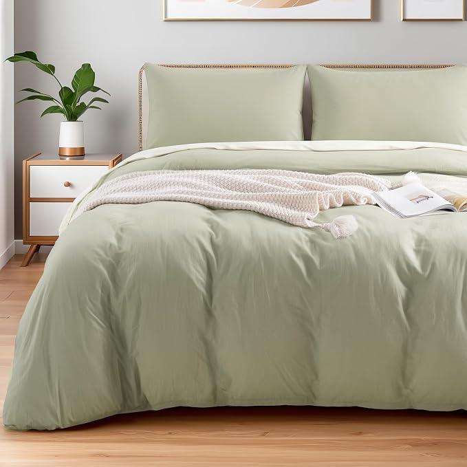 NEXHOME PRO King Duvet Cover Set – 100% Certified Organic Cotton with Washed Feel & Linen-Like Texture, Comfortable & Breathable, Home Bedding Set Sage Green (No Comforter)