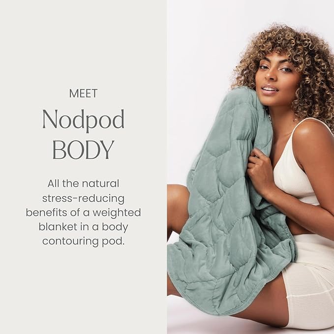 nodpod Body 6.5lb Patented Compact Weighted Blanket | Perfect for Relaxation, Lounging, Napping, Sleeping & Travel, Glass Bead Filled, Machine Washable, 29" x 24", Sage