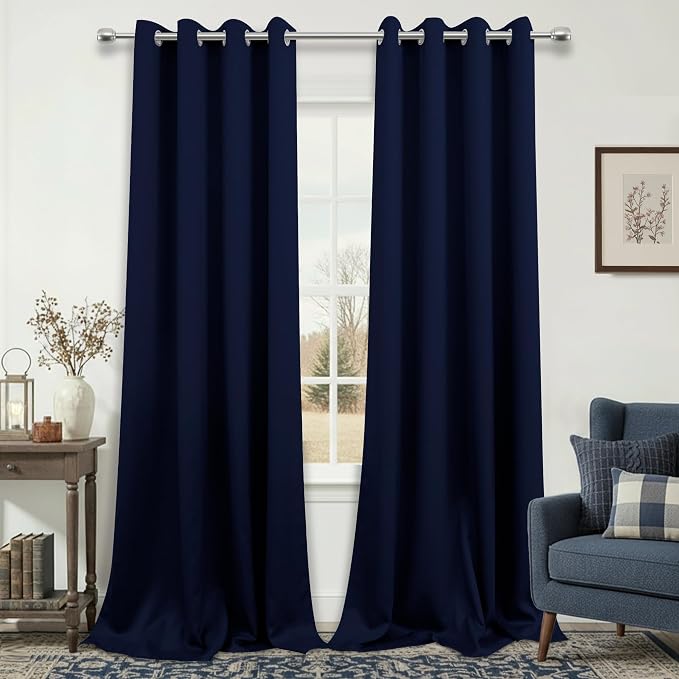 KOUFALL Navy Blue Curtains 102 Inches Long for Livingroom,2 Panels Grommet Sun Heat Light Blocking Curtains for Bedroom Dining Room,8.5 FT,Dark Blue