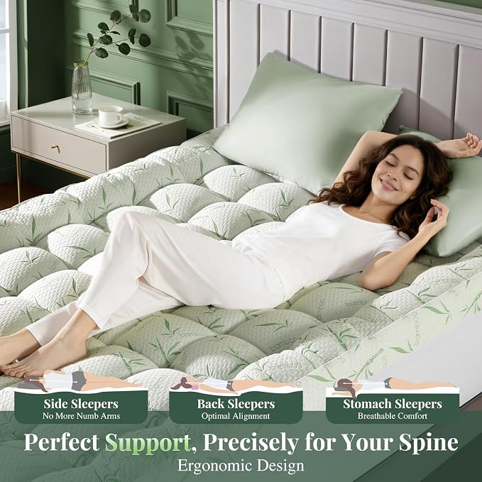 LIANLAM Mattress Topper,1200 GSM Cooling Mattress Pad,2In Extra Thick Pillow Top for Back Pain with 6"-18" Deep Pocket(Queen,60"x80")