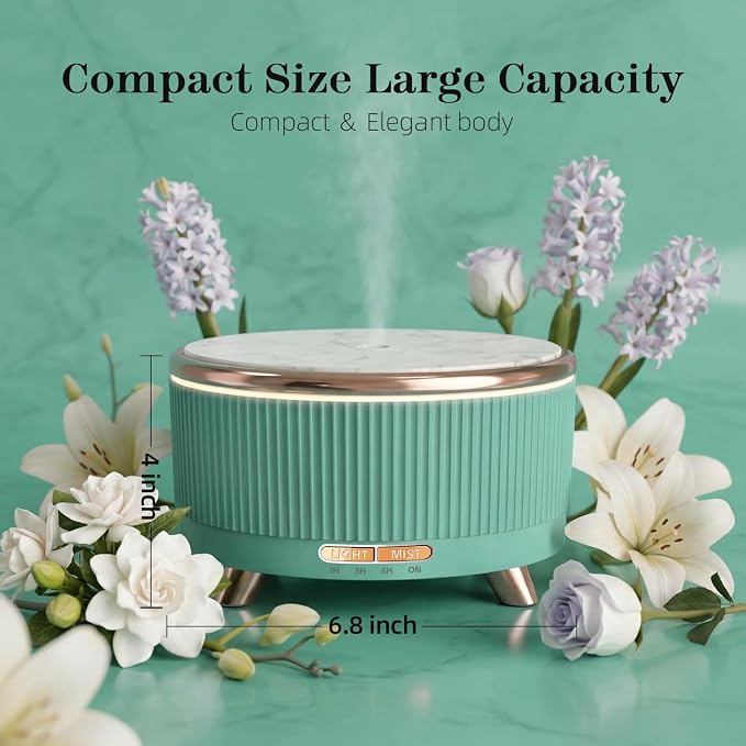 500ml Essential Oil Diffuser, Ultrasonic Aromatherapy Humidifier | with Remote Control, 7-Color LED Light, Timer & Auto Shut-Off, Cool Mist Diffuser for Home, Bedroom, Office (Emerald)