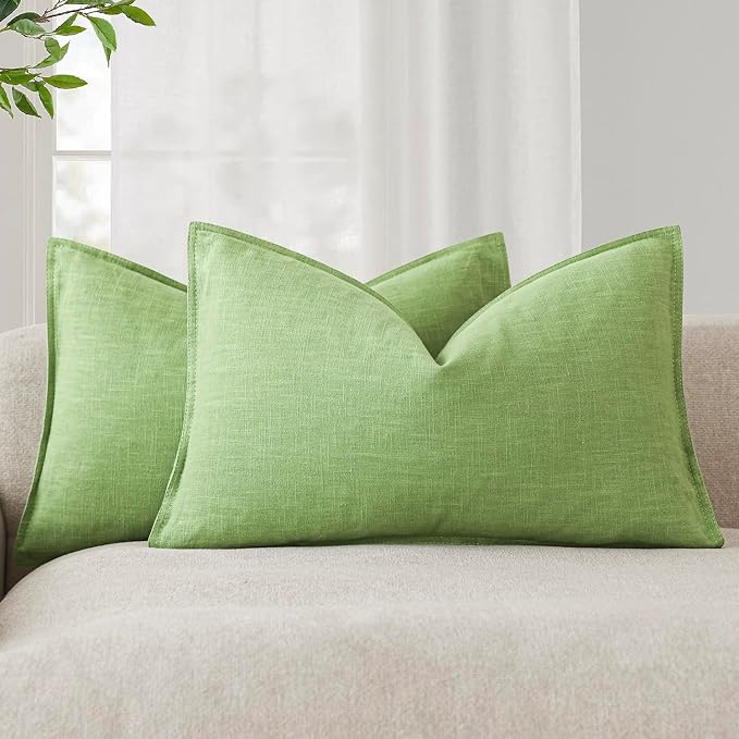 Foindtower Decorative Linen Lumbar Throw Pillow Covers 12x20 Lime Green | Pack of 2 Boho Farmhouse Pillowcase,Accent Neutral Solid Cushion Covers,Morden Home Decor for Couch Sofa Bedroom Living Room