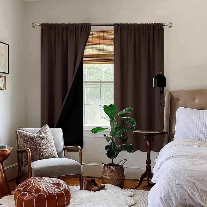 BGment Brown Blackout Curtains for Bedroom 63 Inch Length 2 Panels | Thermal Insulated, Room Darkening Curtains, Rod Pocket Soundproof, Living Room Window Curtains, 42 x 63 Inch