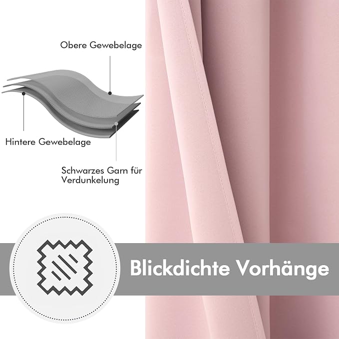 MIULEE Light Pink Blackout Bedroom Curtains Drapes 84 Inch Long 66"x84" | Grommet Top, Room Darkening Window Drapes, Privacy Protection, Thermal Insulated, Heat Blocking, Light Blocking