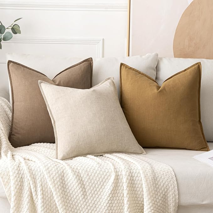 MIULEE Decorative Linen Euro Sham Pillow Covers 22x22 Inch Khaki | Boho Farmhouse Fall Autumn Couch Throw Pillows for Bed, Pack of 2 Accent Modern Pillowcases, Sofa Livingroom Home Decor