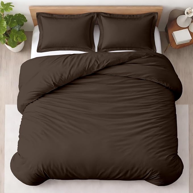Kotton Culture 3 Pc 120" x 98" Duvet Cover Set Oversized King 100% Egyptian Cotton - 600 Thread Count Comforter Cover, Zipper Closure & Corner Ties - Fits Large King Inserts - Chocolate