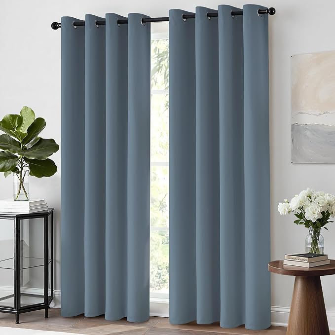 Yakamok Room Darkening Curtains 52x84 inch Length Stone Blue-Living Room | 2 panels,grommet blackout window treatment,thermal insulated,light blocking drapes,privacy protection,bedroom dining room