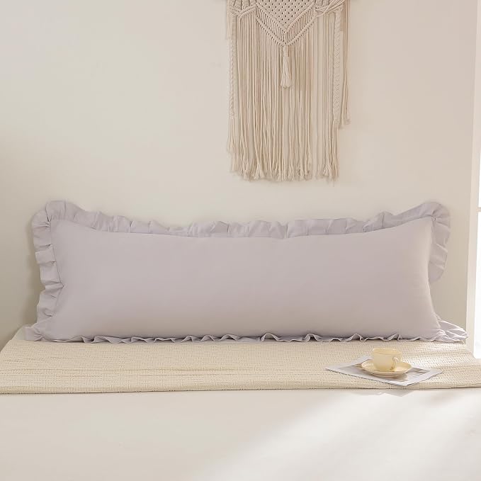 Beige Gray Body Pillow Cover 20x54inches Long Pillowcase Ruffled Pillowcases Shabby Chic Ruffled Fringe Decor Body Ruffled Pillow Sham Cute Pillowcase (1 Body, Beige Gray)