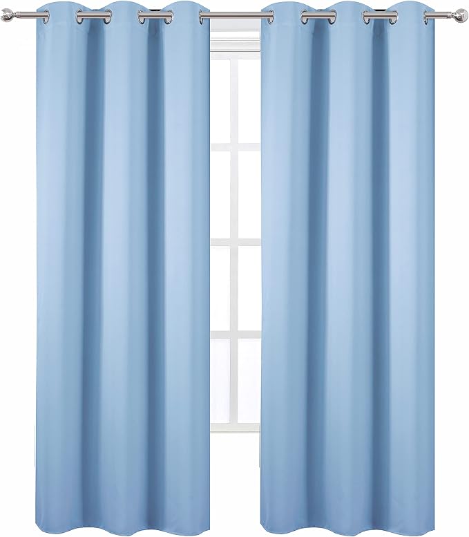 Sky Blue Thermal Blackout Curtains/42 x 95 Inch/Set of 2 Panels Room Darkening Curtains for Bedroom
