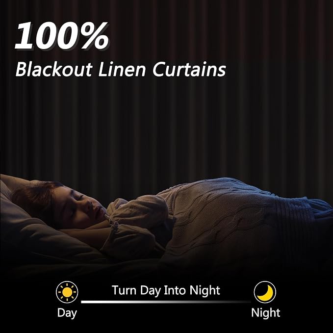 100% Blackout Curtains 102 Inch Length 2 Panels Set for Living Room Bedroom Back Tab Thermal Insulated Black Out Linen Drapes Room Darkening Window Curtains 102 Inches Long, Sand Beige