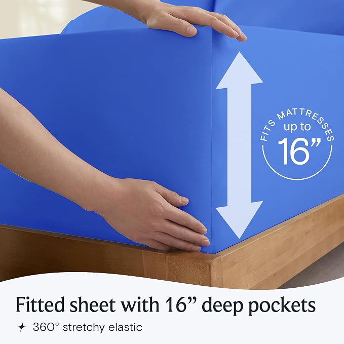 LuxClub Twin XL Sheets Set, Cooling & Soft Deep Pocket Bed Sheets, 3PC | LuxClub Silky Fitted Sheet & Pillowcase Sets, Breathable Hotel Luxury Bedding for Mattress Wrinkle Free, Marine Blue
