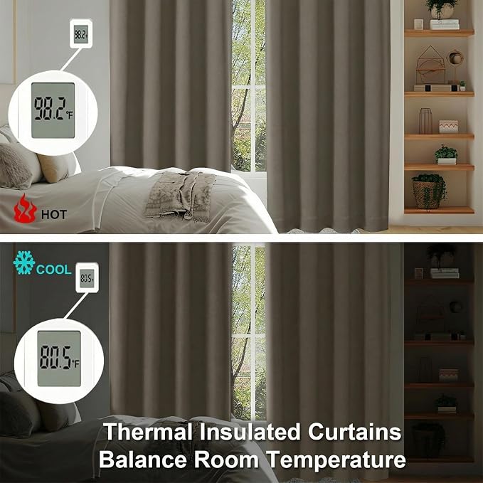 Simplebrand Ava Latte Short Blackout Curtains for Bedroom 45 Inches Long 2 Panels Set, Solid Thermal Insulated, Energy Saving Window Treatment Curtains Blackout Drapes, W40 x L45 Inch, Latte