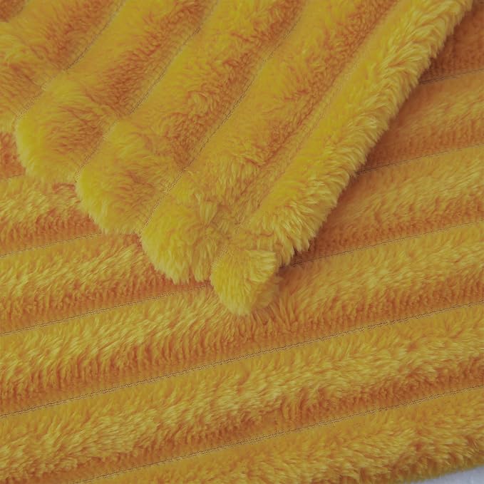 Mustard Yellow Fleece Throw Blanket 60”×80” for Couch Sofa Livingroom | Linecooo Super Soft Cozy Plush Microfiber Flannel Bed Blanket Striped Design Lightweight Home Decor Gifts for Adult Mom Women