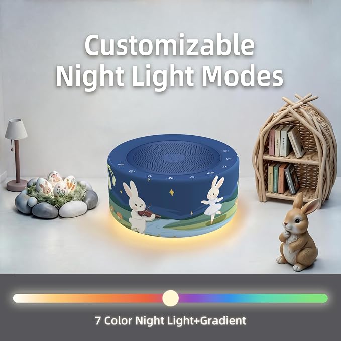 Kipcush White Noise Machine for Baby & Adults, Sleep Sound Machine with 30 Soothing Sounds, 8-Color Night Light, Memory Function, White Noise for Sleeping, Nursery, Office, Travel, Relaxation