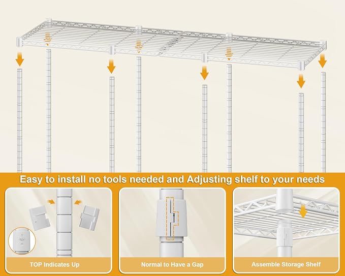 ULIFHOME E14C Heavy Duty Closet Organizer System，Freestanding Clothing Racks for Hanging Clothes，Adjustable Garment Rack 58" W × 16" D × 77" H Hold 860 lbs，White Rack with White Cover