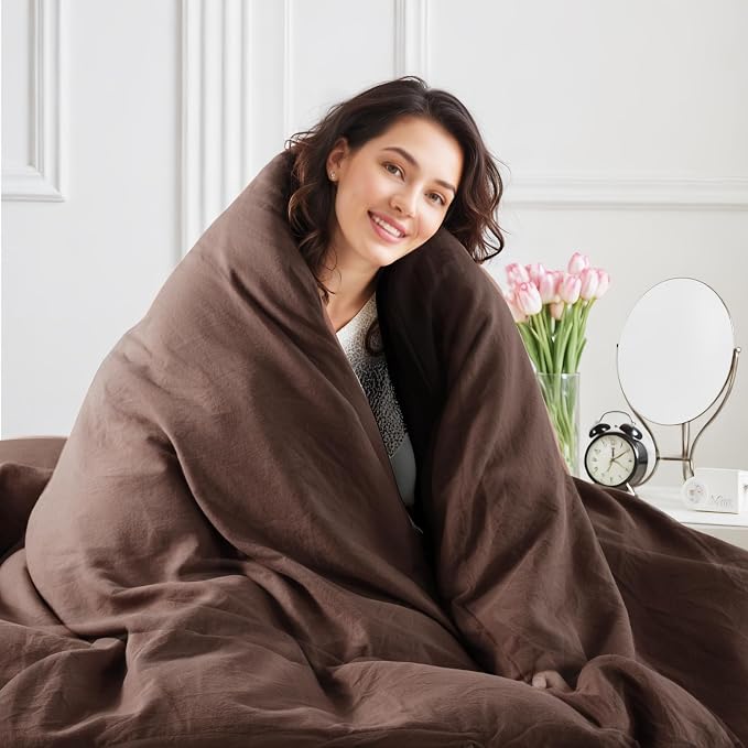 NEXHOME PRO Queen Duvet Cover Set 100% Certified Organic Cotton with Washed Feel & Linen-Like Texture, Comfortable & Breathable, Home Bedding Set Dark Brown (No Comforter)