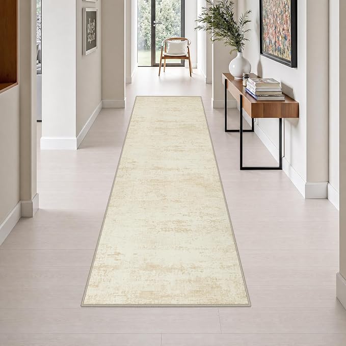 2.6x10 Washable Runner Rug:Modern Abstract Indoor Soft Carpet Beige | For Hallway, Bedroom, Kitchen, Laundry, Bathroom,Door Mat,Modern Abstract,Machine washable,Non-Slip,Stain Resistant,Indoor