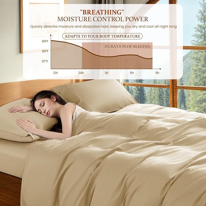 DEITAS 100% Cotton King Duvet Covers 3 Piece,1200 Thread Count，Beige | Luxury Egyptian Cotton Comforter Cover With Zipper Closure, Ultra Cooling Breathable, Hotel Bedding Duvet Covers