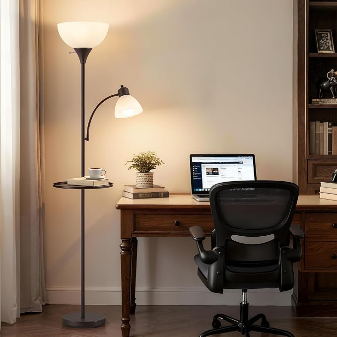 72" Floor Lamp with Table, Adjustable Reading Lights, Torchiere Floor Lamps | Modern for Living Room, Bedroom, Office, Brown【Bulb not included】