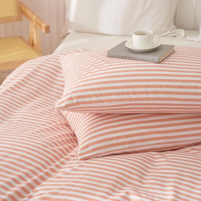 Striped Comforter Set Queen Size Fluffy Soft Striped Bedding Comforter Pink White Stripes Pattern Queen Comforter for All Season Lightweight Bedding Comforter 3 Pieces Boho Stripe Comforter Set