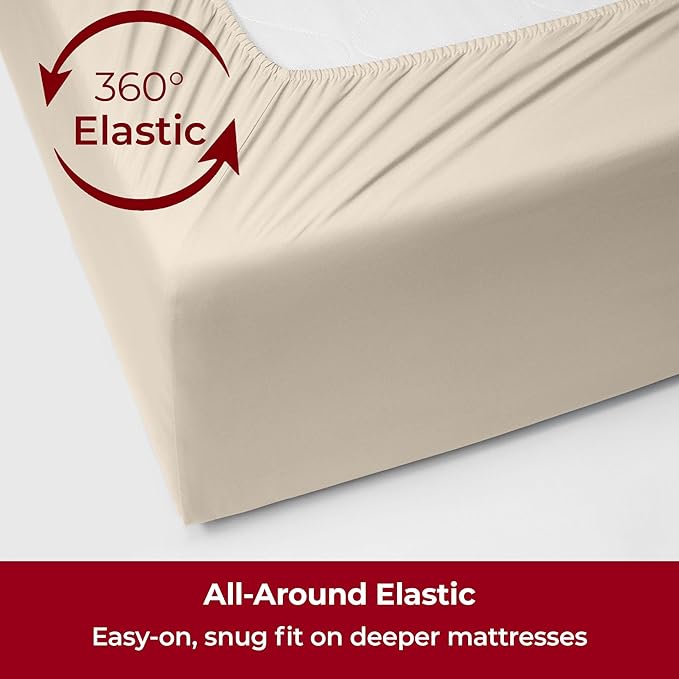 Mellanni Iconic 3-Piece, Ultra Soft Sheet Set (Twin XL, Beige) | 10M+ Sleepers. Lab-tested: Sleeps Cool, Stays Bright, Strong, Smooth. Good Housekeeping Best Bedding, 7 yrs running.