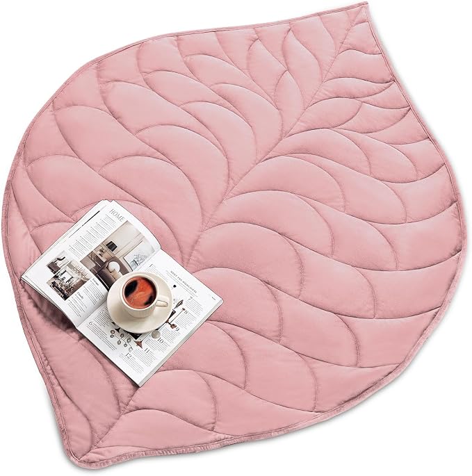 Weighted Lap Blanket for Adults, 7 lbs 41" x 53", Leaf Pattern, Dark Pink | Washable Weighted Blankets, Small Portable Blanket for Relaxation, Cozy Luxury Crystal Velvet All-Season Heavy Blanket