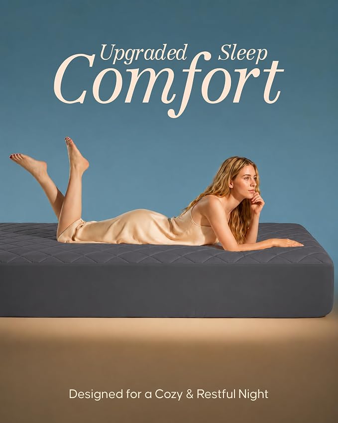 Quilted Fitted Mattress Pad, King Mattress Protector Topper with Deep Pocket Stretches up to 16 Inches, Machine Washable Mattress Cover by Utopia Bedding (Grey) | Soft Breathable Fitted Mattress Cover, Noiseless, Deep Pockets & Machine Washable for Hom...
