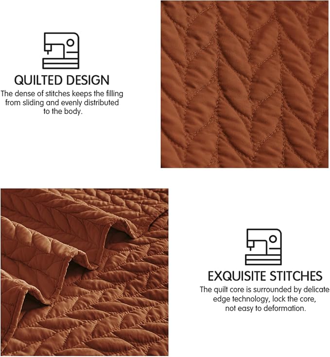 SunStyle Home King Quilt Bedding Set, Lightweight Bedspreads,Brunt Orange | Soft Coverlet With 2 Pillow Shams,Morden Style Quilts for All Season,Suitable for Bed,Couch,Bedroom,Guest Room,106"X96"
