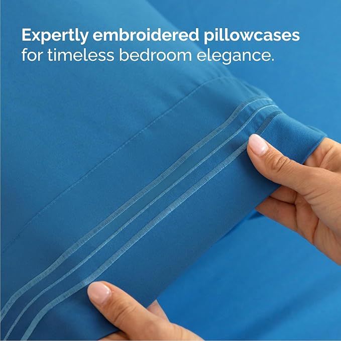 Cal King Size 4 Piece Sheet Set - Breathable & Cooling Sheets - Denim Blue | Hotel Luxury Bed Sheets for Women & Men, Deep Pockets, Easy-Fit, Extra Soft & Wrinkle Free Sheets, Oeko-Tex Bed Sheet Set