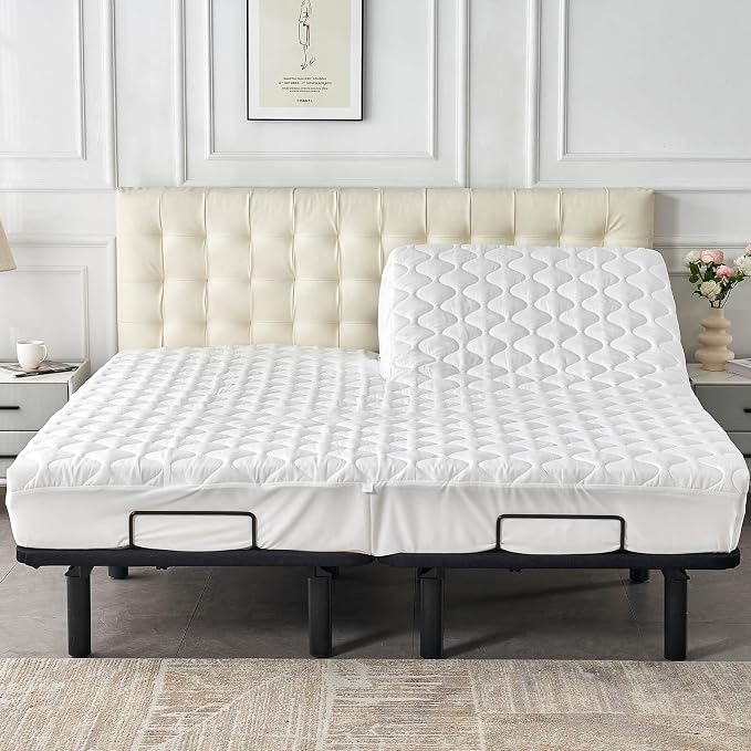 Kingnex Waterproof Split Top Cal King Mattress Protector for Adjustable Bed | Quilted Fitted Cover Pad for Partial Upper Flex 32-34 from Head 72x84 Mattress, Soft Brushed Microfiber Surface