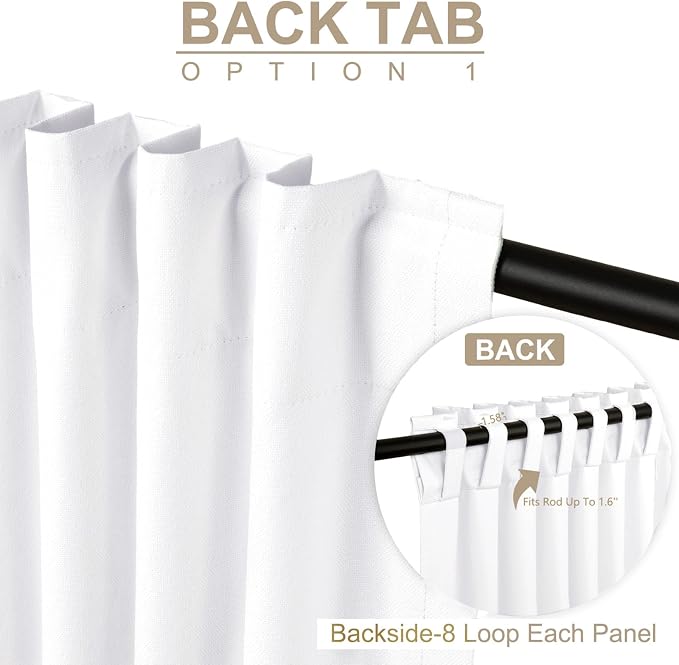 Faux Linen Total Blackout Curtains for Bedroom 72 Inch Long Bright White | 100% Blackout Shield, Back Tab/Rod Pocket Living Room Drapes, Thermal Insulated Blackout Curtains 2 Panels Set, 50"W x 72"L