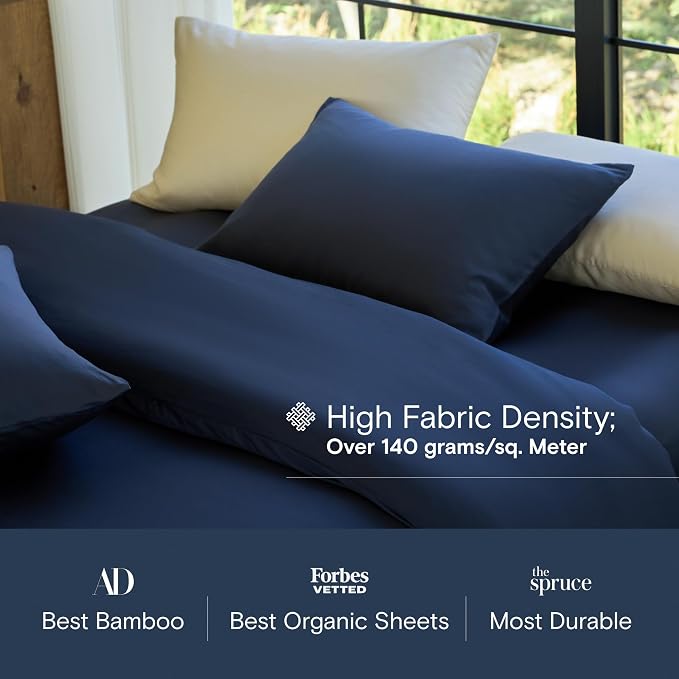 DOZ Duvet Cover Set, 100% Viscose derived from Bamboo, Organically Grown, Buttery Soft, Cooling Duvet Covers, High GSM, 1 Duvet Cover and 2 Pillowcases, 106"x90" (Sapphire, King/Cal King)