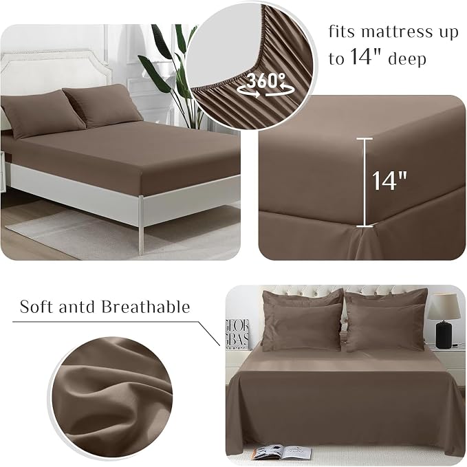 JOLLYVOGUE Oversized Queen Comforter Set, Ultra-Soft Bed in a Bag Oversized Queen Size 7 Pieces, Oeko-TEX Certified Bedding Set with Down Alternative Comforter, Sheets, Pillowcases & Shams, Brown