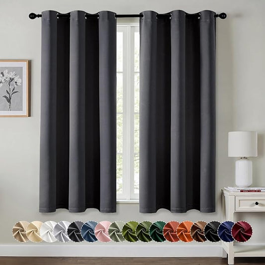 MIULEE Blackout Curtains for Bedroom 2 Panels 29 x 40 Inch Long Dark Grey | Thermal Insulated, Living Room Darkening Grommet Drapes, Noise Reducing, Light Blocking Window Treatments