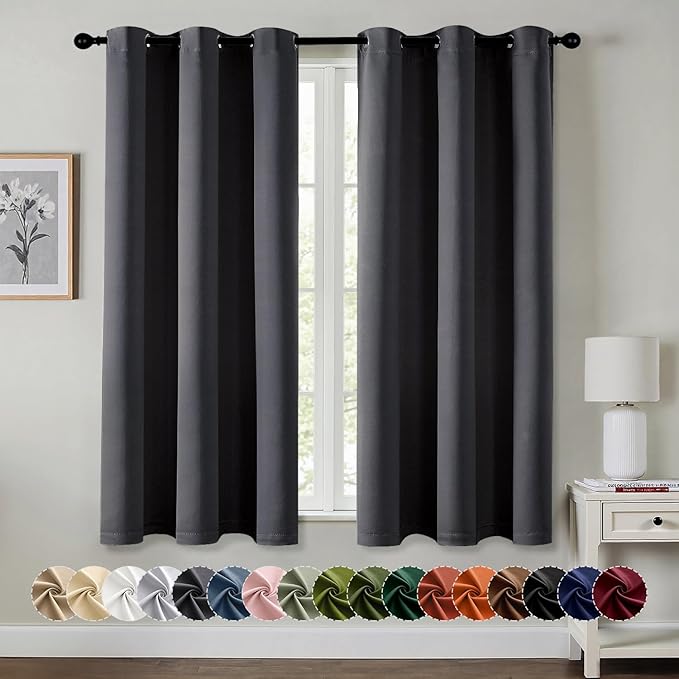 MIULEE Blackout Curtains for Bedroom 2 Panels 34 x 54 Inch Long Dark Grey | Thermal Insulated, Living Room Darkening Grommet Drapes, Noise Reducing, Light Blocking Window Treatments