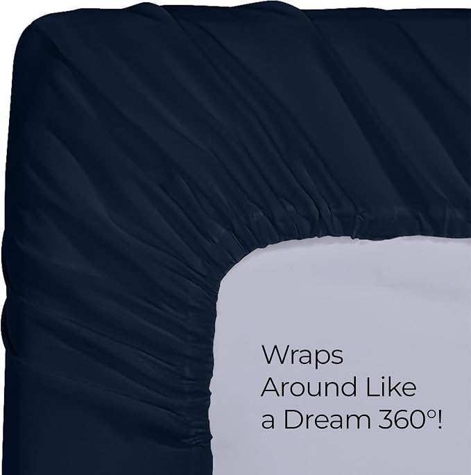 Queen Fitted Sheet, Ultra Soft Fits Up to 16 Inch Deep Pocket, Navy | Hotel Comfort, Cooling & Breathable Cotton like Polyester, Easy Fit, Wrinkle & Fade Resistant, Snug Fit, Easy Care, Oeko-Tex