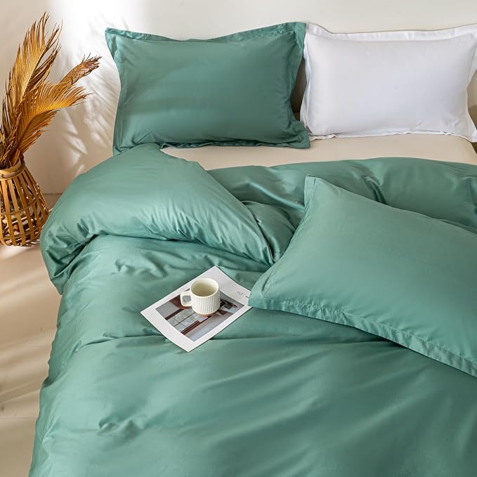 OAITE Duvet Cover Set 100% Washed Cotton Solid 3pcs | Soft,Durable,Long-staple Cotton,Hidden Zipper with 8 Interior Corner Ties,2 Pillowcases