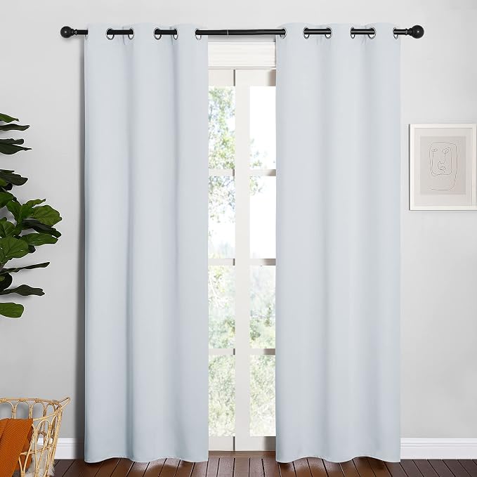NICETOWN Room Darkening Curtains, 2 Panels, 34 by 84-inch, Greyish White | Easy-Care Solid Thermal Insulated Room Darkening Draperies/Drapes for Bedroom