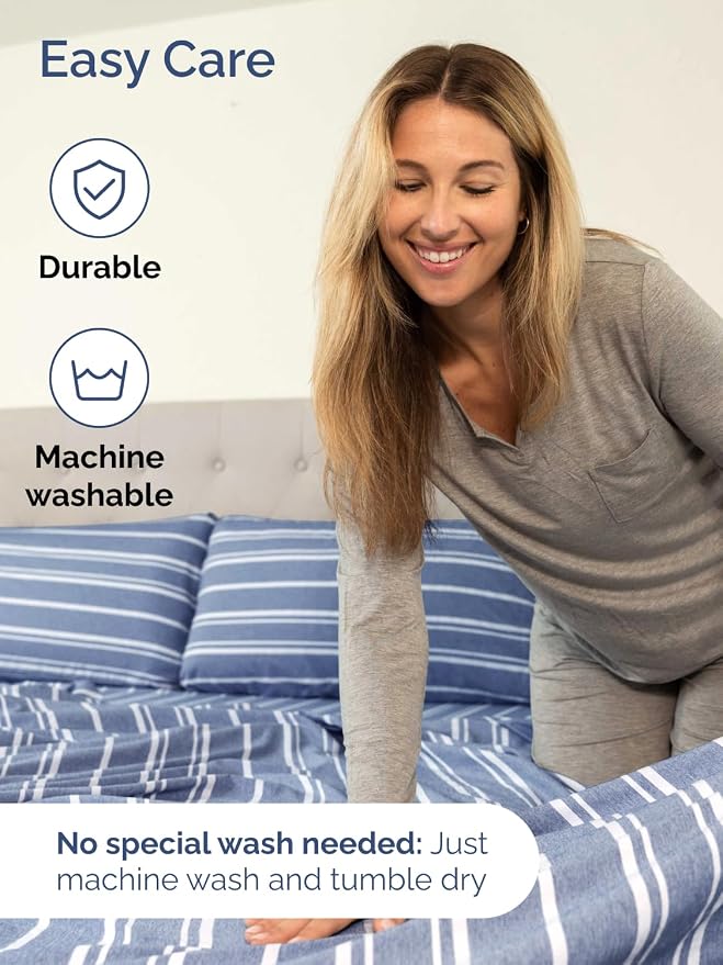 Extra Deep King Sheet Set - 4 Piece Breathable & Cooling - Blue Stripes | Easily Fits 18 to 24 inch Mattress - Ultra Soft, Wrinkle & Fade Free with Extra Deep Pockets - Comfy Hotel Luxury Bedding