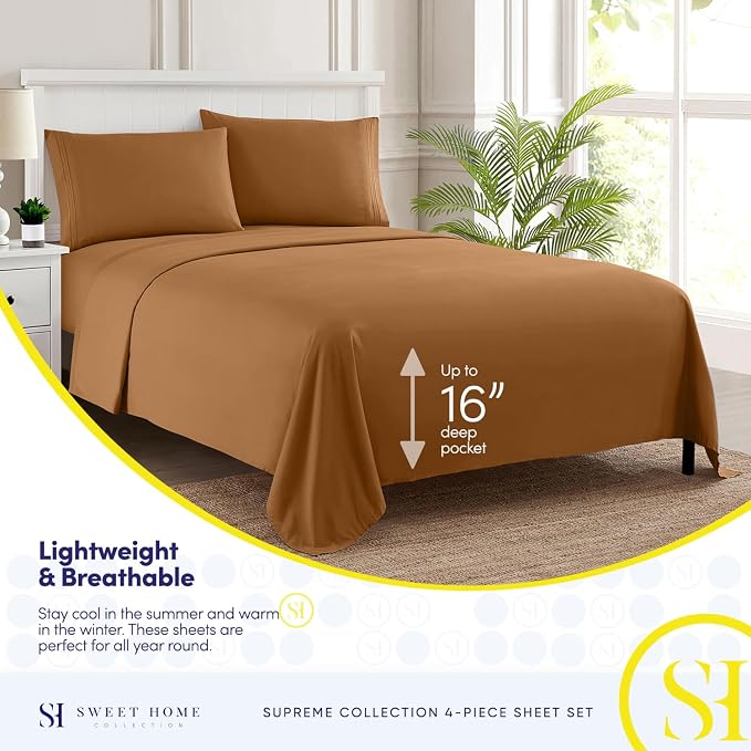 California King Sheet Sets - Breathable Luxury Sheets with Full Elastic & Secure Corner Straps Built In - 1800 Supreme Collection Cal King Deep Pocket Bedding Set, Sheet Set, California King, Mocha